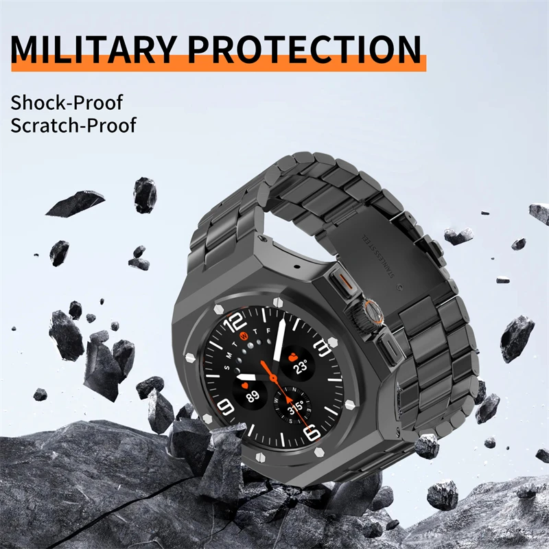 Luxury Modification Kit For Samsung Galaxy Watch Ultra 47mm Stainless Steel Metal Case Strap Mens Bracelet For Galaxy Ultra Band