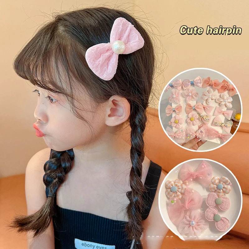 10PCS 2024 Solid Color Children Bow Hair Clip Autumn And Winter Bangs Clip Little Girls' Side Barrettes Cute Headwear Hairpins