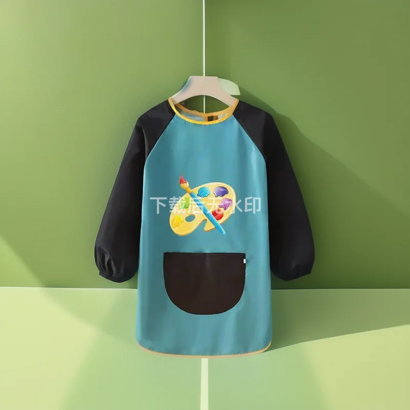 Children's Painting Waterproof Uniform Cartoon Patterns Kindergarten Painting Reverse Apron Long Sleeved Bib Kids Drawing Apron