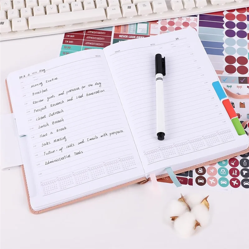 

Compact 2024-2025 Planner With Practical Stickers, Undated Daily Weekly Organizer,Leather Cover With Card Storages&Paper Pocket