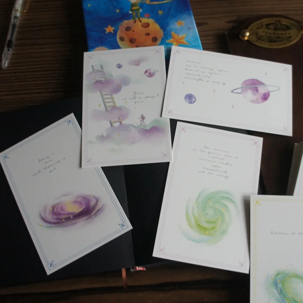 15pcs Watercolor Painting Exploring Universe Card  Party Invitation DIY Decoration Gift Message Card Postcard Scrapbooking Use