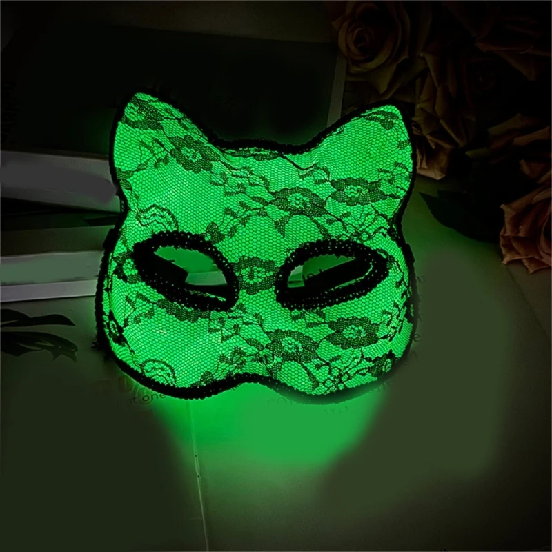 Máscara de mascote de renda luzes na noite meia máscara facial veneziana máscara de festa luzes noturnas máscara de gatos para festa de halloween