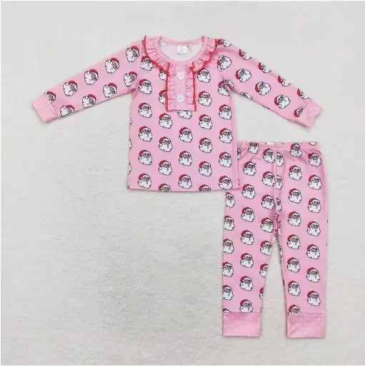 

Lace Christmas Family Matching Pajamas, Santa Print Baby Girl Pajama Set Bow Headband, Green Ruffle Pants Kids Party Sleepwear