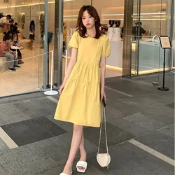 Yellow Short Silk Women's Dress Black Mini Female Dresses 2024 Kawaii Clothing Cute Fairy Chiffon Satin New in Cotton Luxury Xxl