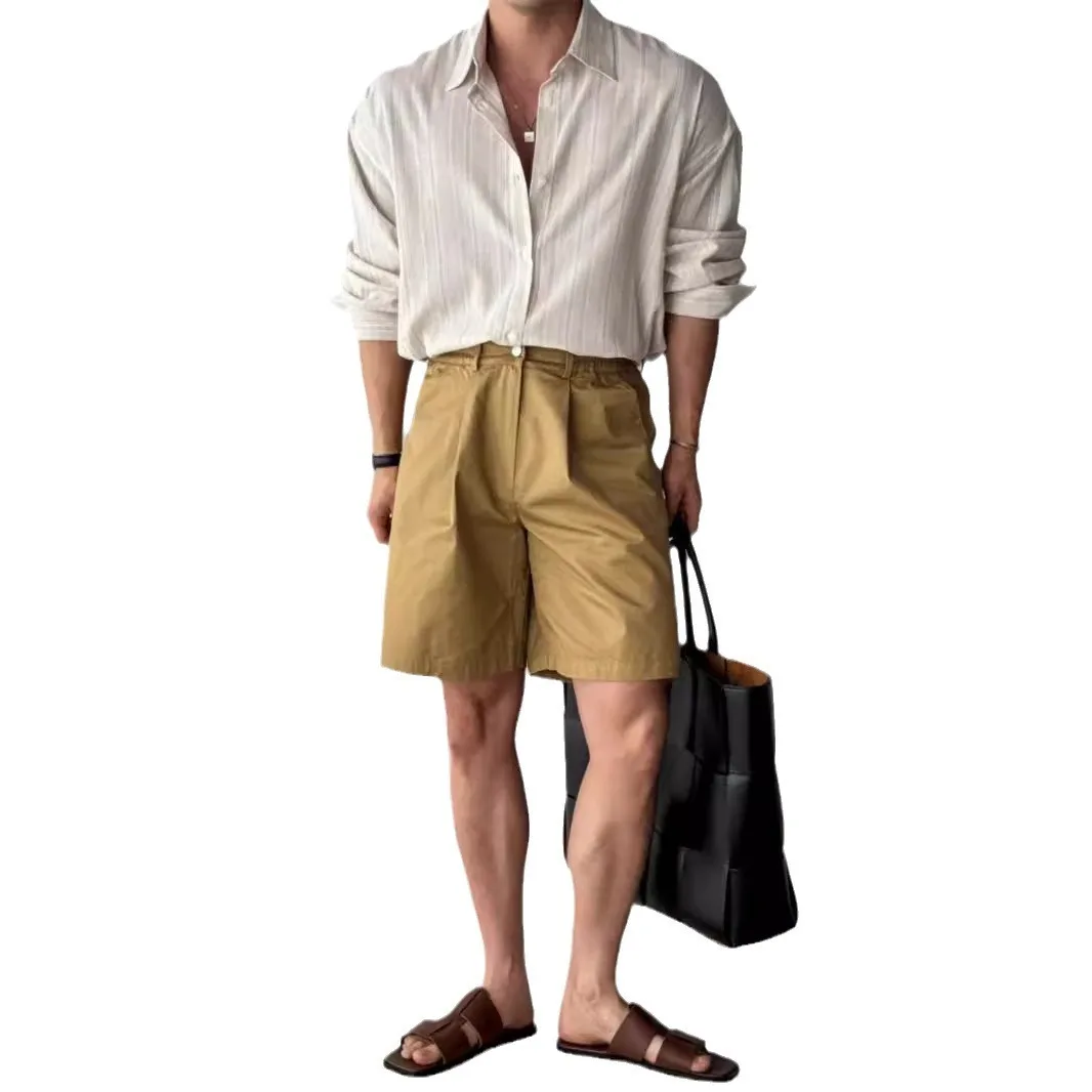 Men's Shirts 2025 Autumn Linen Striped Long Sleeve Shirt Office Suit Mature Casual Wrinkle Resistant Lightweight Blue Shirts