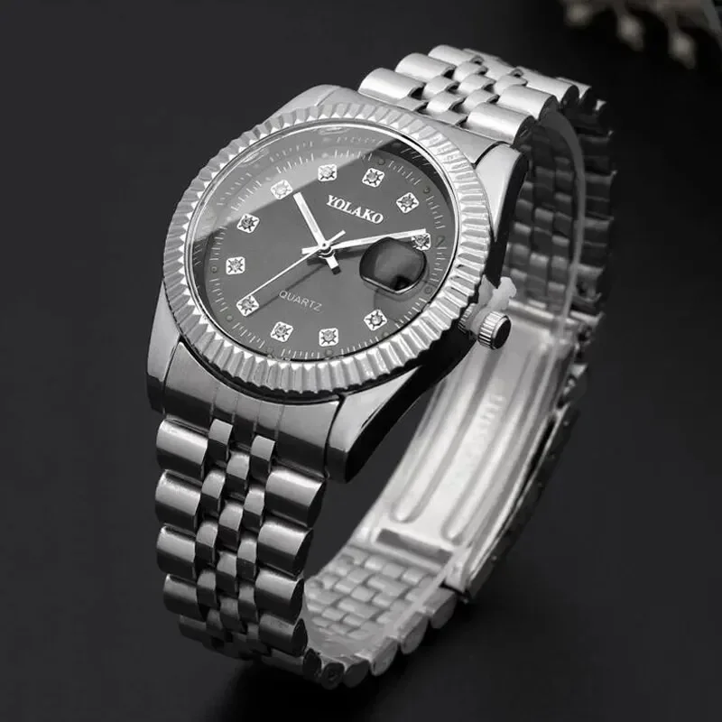 

Fashion Diamond Calendar Mens Watches Business Luxury High Quality Quartz Watch For Men Stainless Steel Wristwatch Reloj Hombre