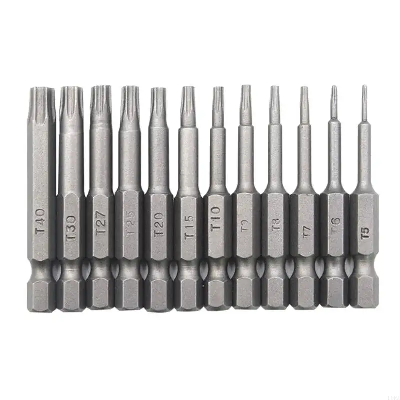 12Pcs 50mm 1/4 Inch Hex Shank T5-T40 Torx Head Screw Driver Bits Set Electric Screwdriver Tools High Performance Durable