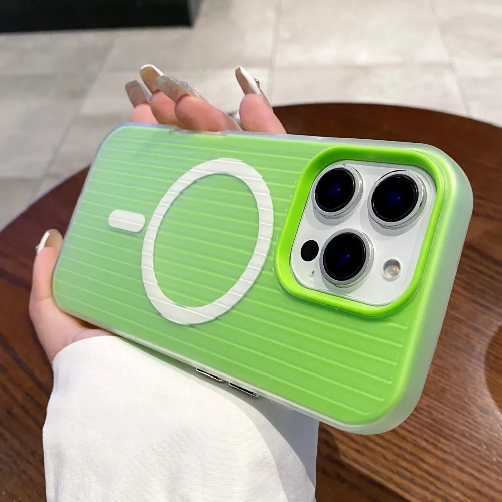 

Luxury Candy 2IN1 Matte Corrugated Texture Case For iPhone 16E 16 15 14 13 12 Pro Max 11 Magsafe Magnetic Wireless Charge Cover