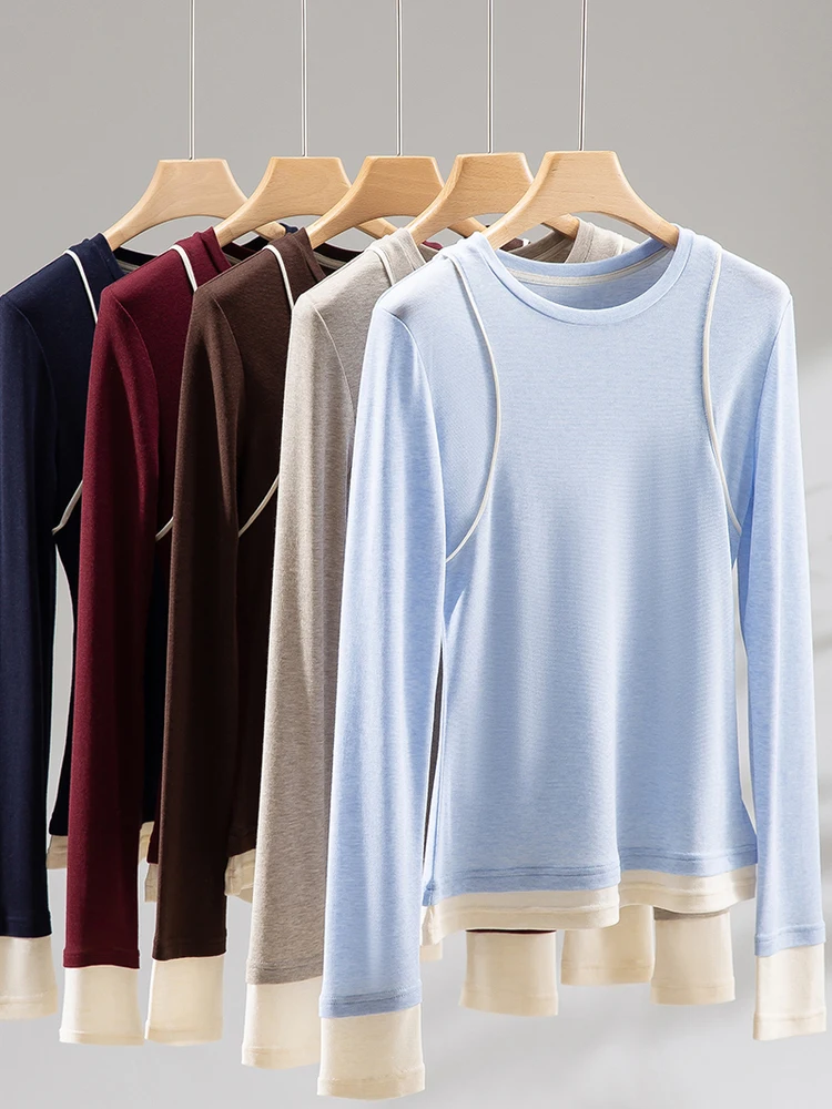 

Soft Modal T-irt Women's Spring Thin Breathable Skin-friendly Casual Sle Long Sve round Ne Pullover Color Blo Design