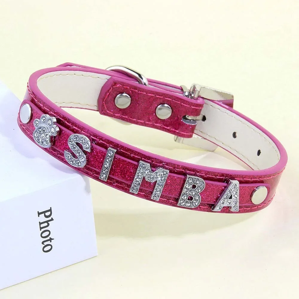 Customized Leather Dog Collar DIY Personalized Small Medium Dogs Chihuahua Pitbull Necklace Free Name Charms Pet Accessories