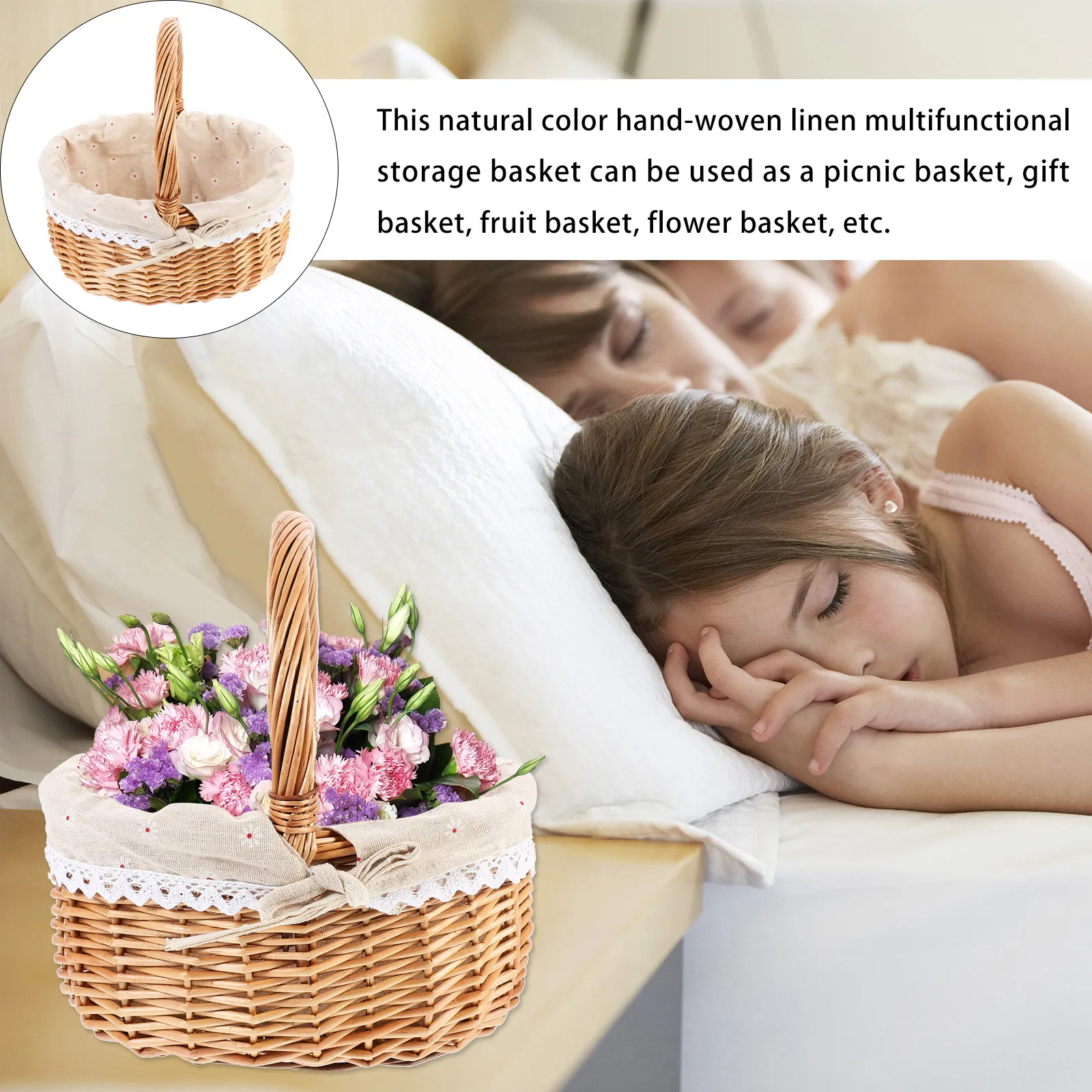 

1 шт. Стильная плетеная корзина ручной работы для пикника на открытом воздухе, портативная, устойчивая конструкция для кемпинга, походов, прогулок на лодке, украшения дома и автомобиля