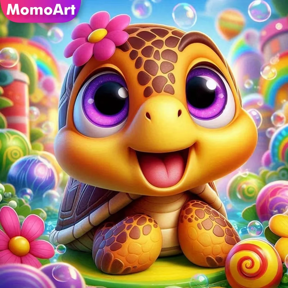 Momoart Vollflächiges Quadratisches und Rundes Diamant-Malset Schildkröten-Tiermotiv Diamant-Mosaik DIY Perlen-Stickerei Cartoon Kindergeschenk