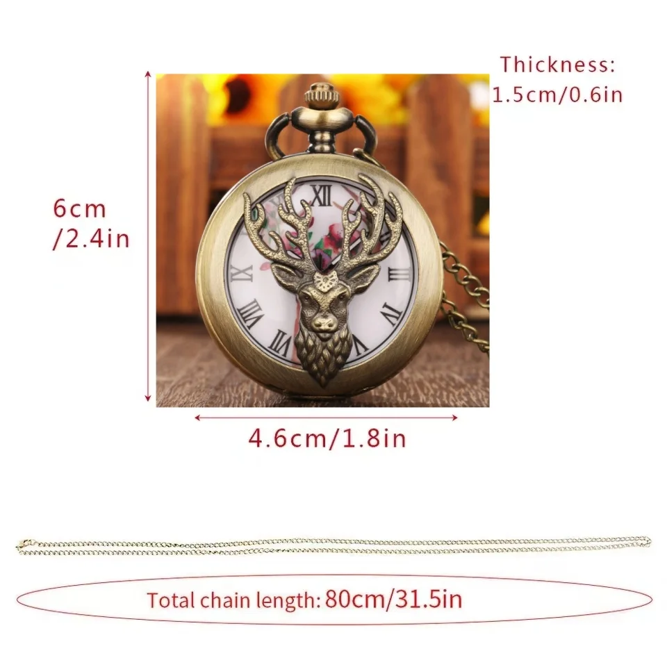 Популярные винтажные карманные часы с бронзовым кварцевым механизмом и вырезами в виде головы оленя, рождественские подарки для мужчин и женщин