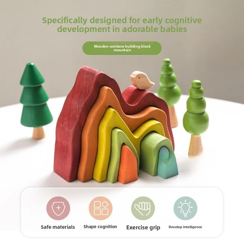 Wooden Rainbow Stackers - Safe Non-Toxic Musical Sensory Montessori Toys Cute Fun Easy To Stack Educational for Infants Toddlers