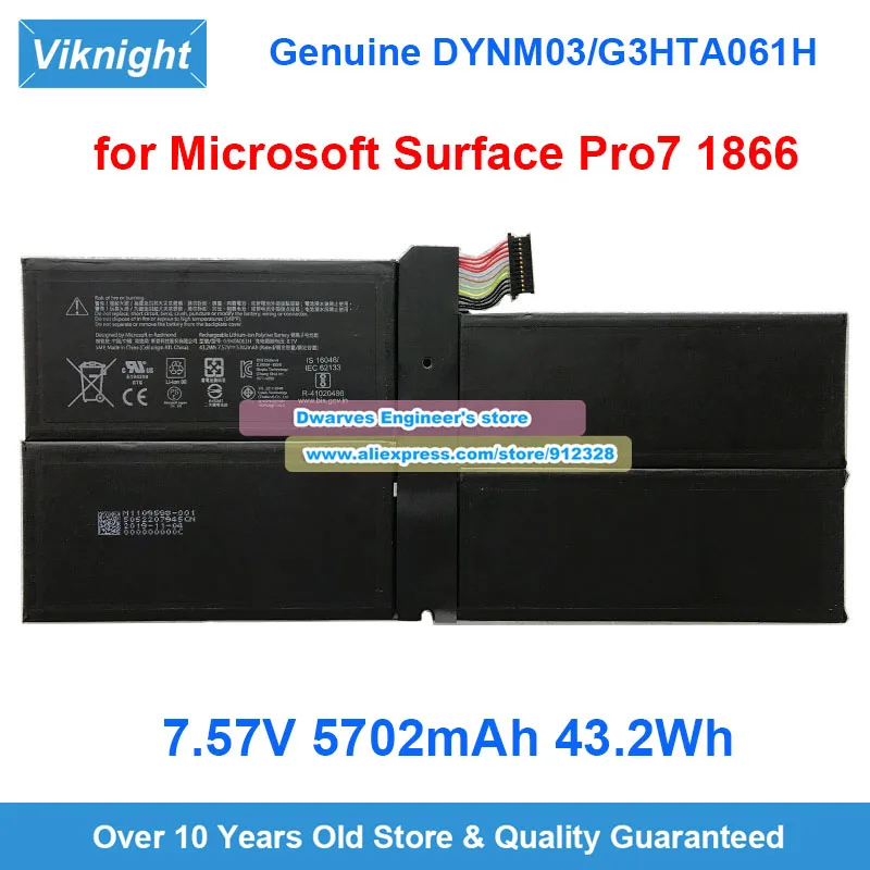 

Оригинальный аккумулятор DYNM03 G3HTA061H 7,57 В 5702 мАч 43,2 Втч для аккумулятора планшета Microsoft Surface Pro7 1866