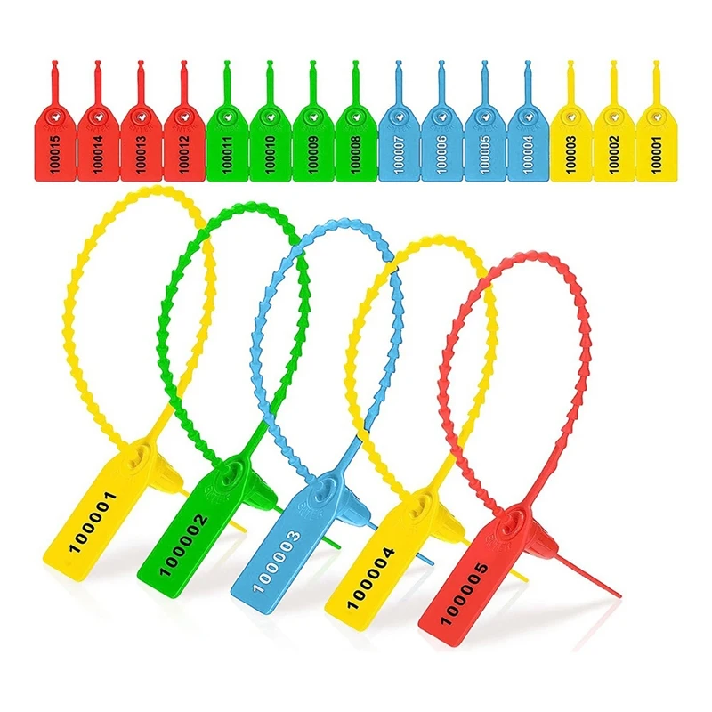 

1000 Pcs Plastic Tamper Seals Fire Extinguisher Tags Security Tags Seals Safety Numbered Zip Ties Labels (Multicolor)