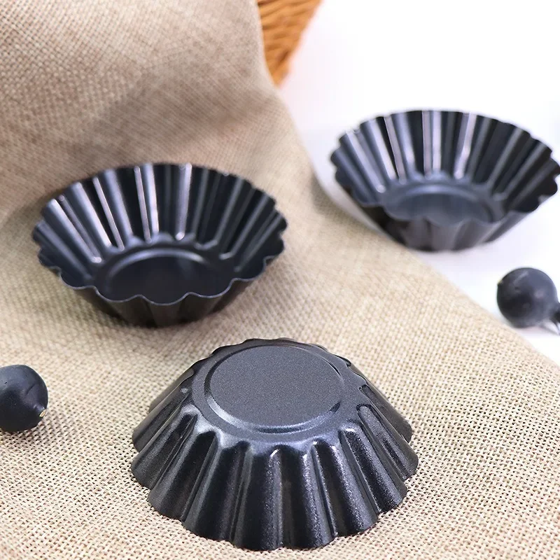 6.5cm Nonstick Fluted Round Chrysanthemum Shape Carbon Steel Egg Tart Pudding Molds Pie Pan DIY Egg Tart Baking Tool