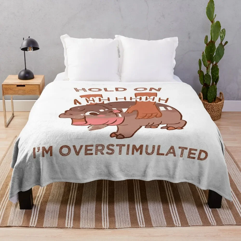 

Hold On I'm Overstimulated Cute Moo Deng Throw Blanket Decoratives For Decorative Sofa anime Custom Blankets