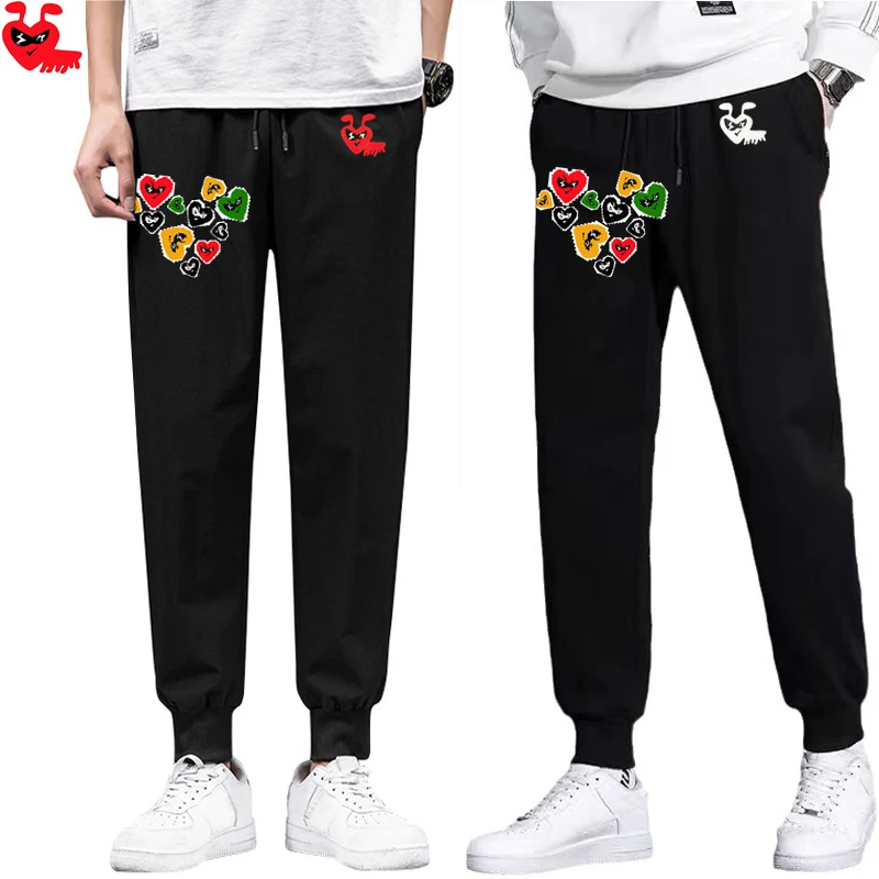 Break Egg Men Pants Cotton Cartoon Cute Ant Embroidery Colorful Love Heart Printed Thin Elastic Pull Rope Spring Casual Pants