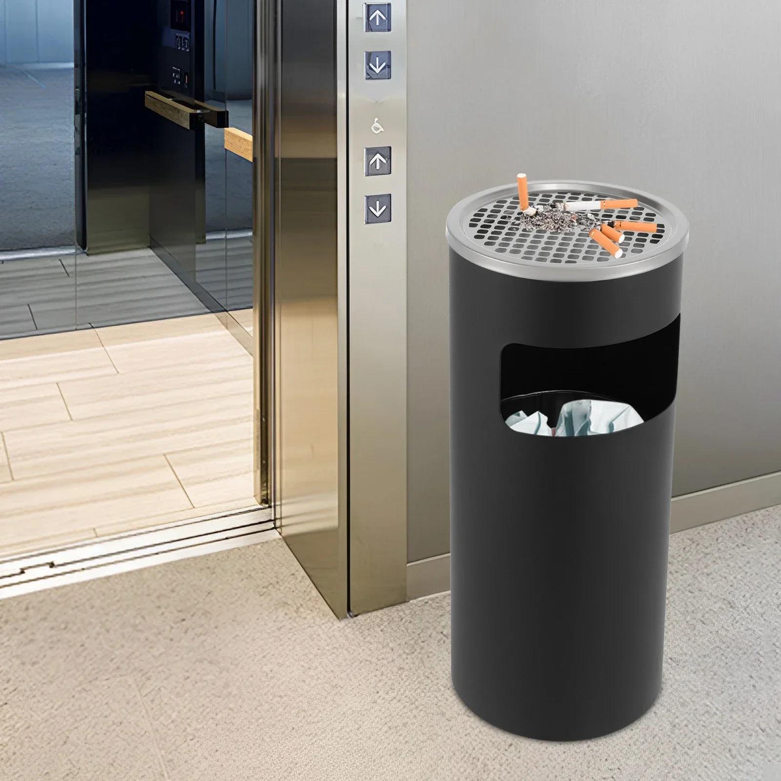 

Stainless Steel Vertical Garbage Bin With Ashtray Liner Garbage Separator For Home Kitchen Garden Office Hotel