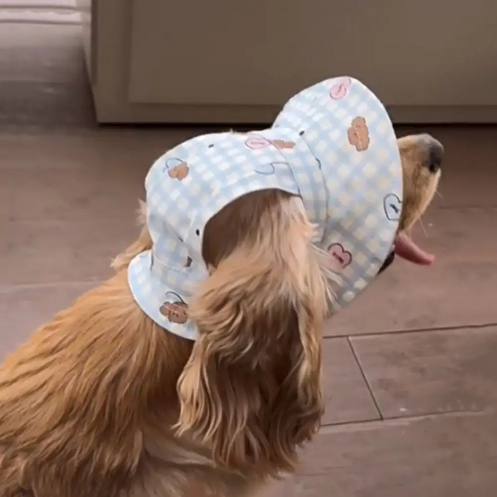 

Fashionable Adjustable Dog Sun Hat UV Protection Plaid Print Dog Denim Hat Ear Holes Pet Sunshade Hat Sport