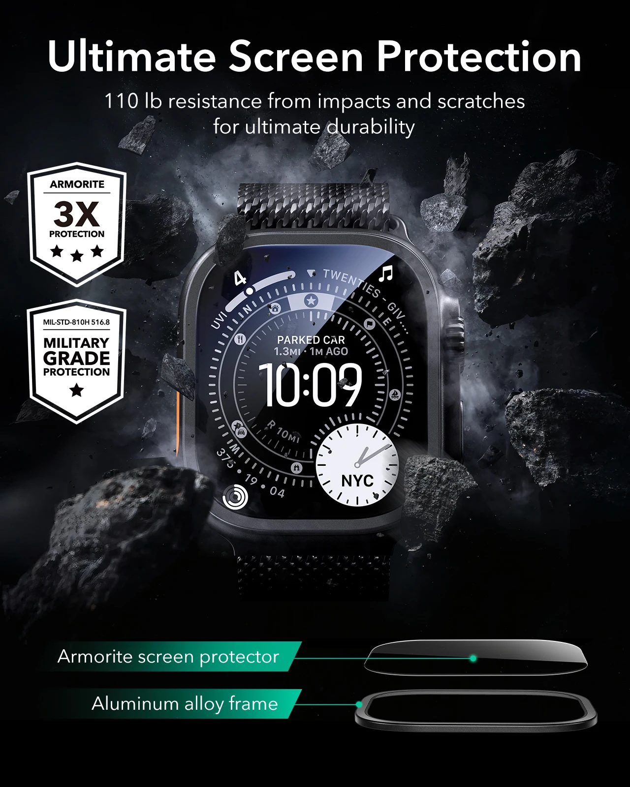 2 sztuki folii ochronnej Armorite ESR do Apple Watch Ultra 3 / Ultra 2 / Ultra (49 mm) - szkło hartowane — zdjęcie produktu 4