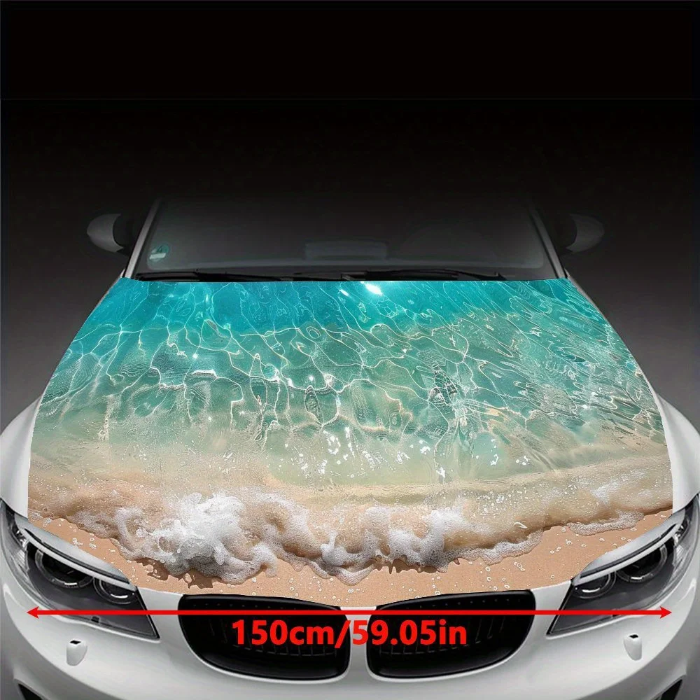 Easy-to-install Car hood film, stickers with tranquil beach pattern - car vinyl wraps, exterior accessories suitable for most ca