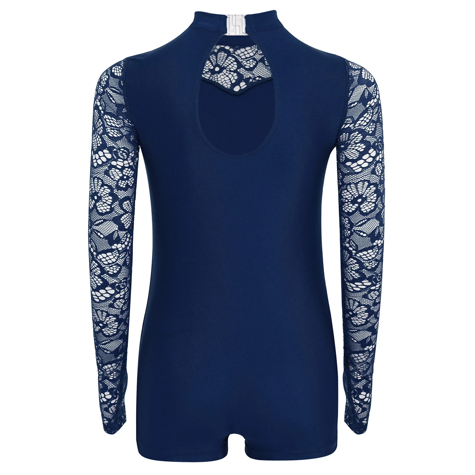 

Girls Ballet Dance Unitard Artistic Gymnastics Dance Jumpsuit Lace Patchwork Long Sleeves Bodysuit for Performance Competition