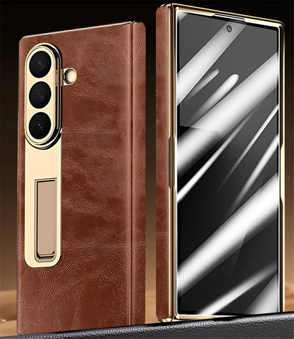 

Genuine Cowhide Leather Double Hinge Case for Samsung Galaxy Z Fold7 Oil Wax Cover