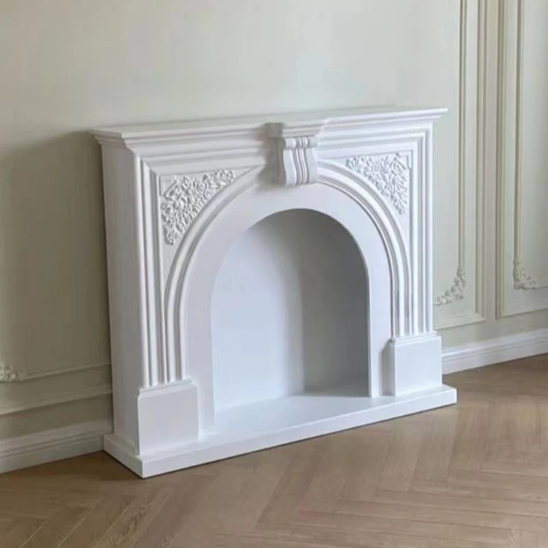 French Entry Lux Solid Wood Fireplace Mantel Modern Minimalist Fireplace Cabinet Living Room Carved Curio Cabinet