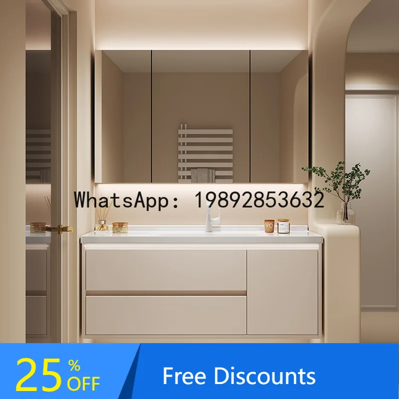 LYY Cream Style Bathroom Cabinet Washroom Sink Basin Combination Wall-Mounted Ceramic Integrated Basin Washstand Cabinet