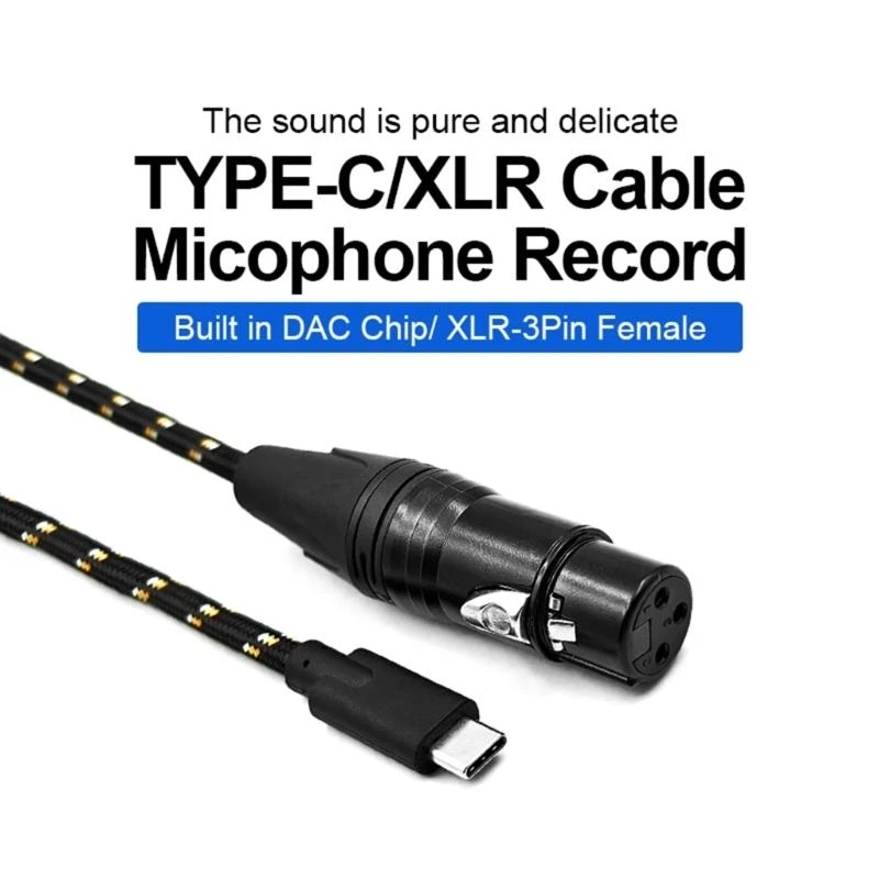USB C to 3Pin Female Microphone Cable 32bit/384Khz Digital Aux Recording Cord