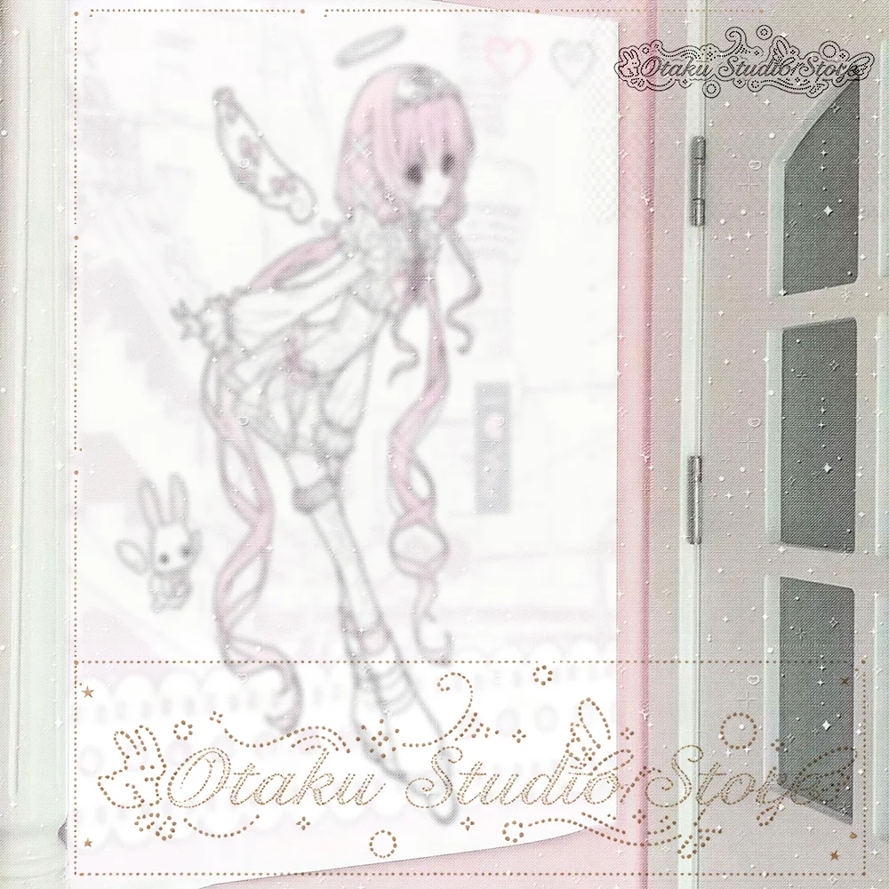 あまい Sweet Lolita Anime Tapestry, Vintage Line Art Angel Girl Wall Hanging, Pastel Pink Aesthetic Wall Cloth For Bedroom Dorm Dec