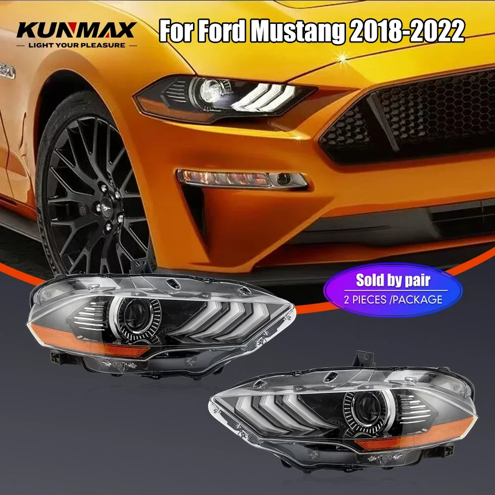 Pair Of LED Car Headlight Assembly For Ford Mustang 2018-2022 Front Head Lamp DRL Turning Signal Headlights Plug and Play