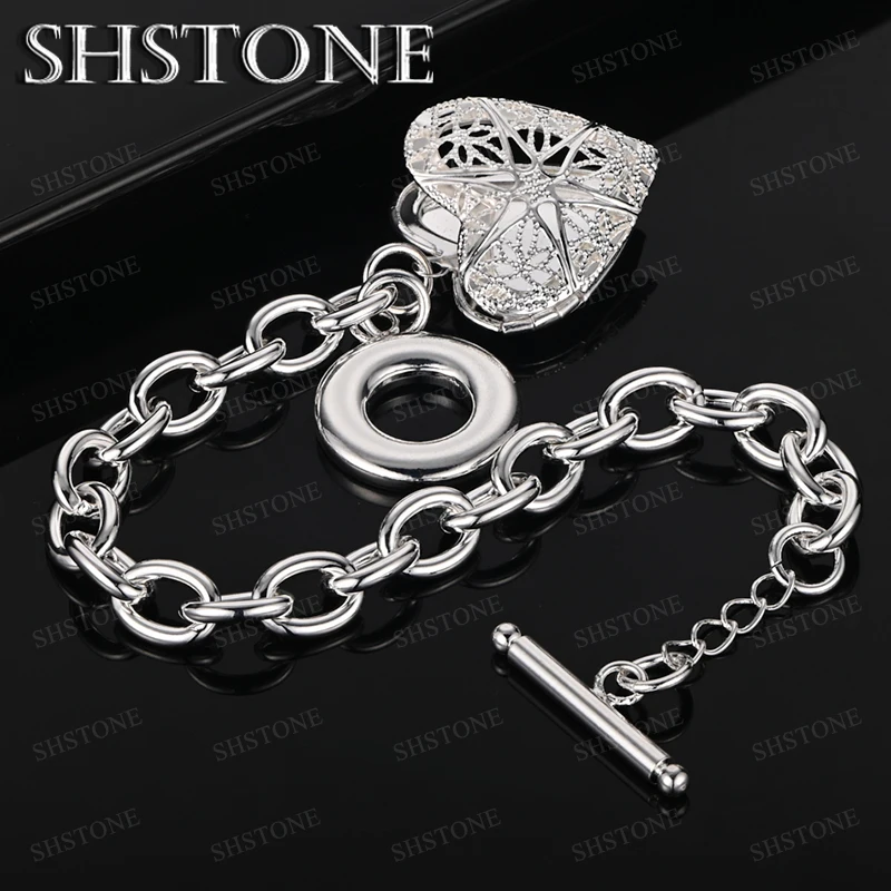 

Fashion Charm Jewelry 925 Sterling Silver Heart Bracelet For Women Men Sweet Engagement Wedding Party Gift Accessories