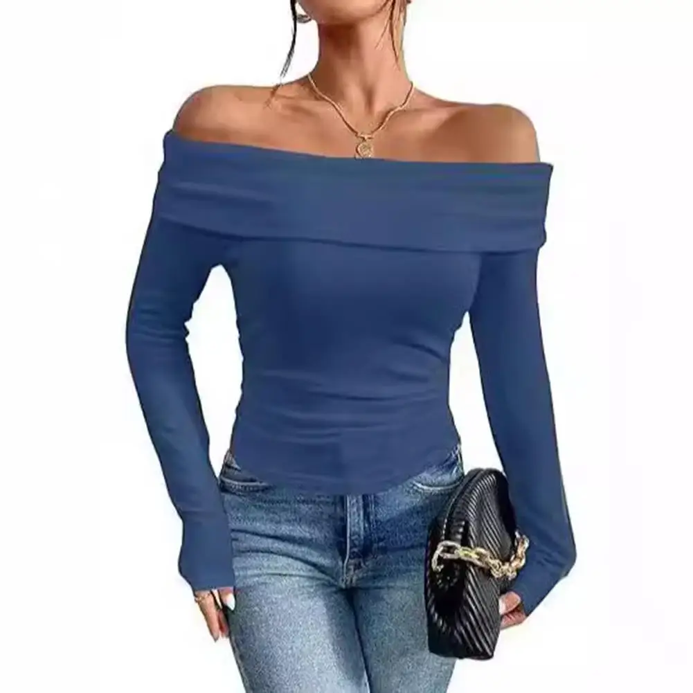 Home Apparel Comfortable Tops M - 82cm Bust Off Shoulder Tops 5 Spandex Blend 95 Polyester Fabric Suitable For All Seasons