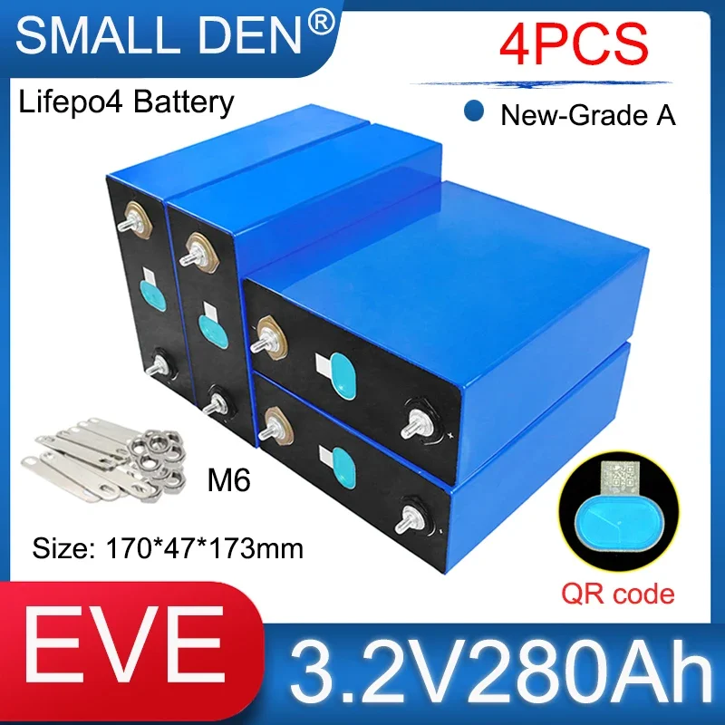 

4PCS New 3.2V 280Ah Grade A Lifepo4 Battery High Power Rechargeable Cells DIY 12V 24V Solar E-car RV Forklift Golf Cart Inverter