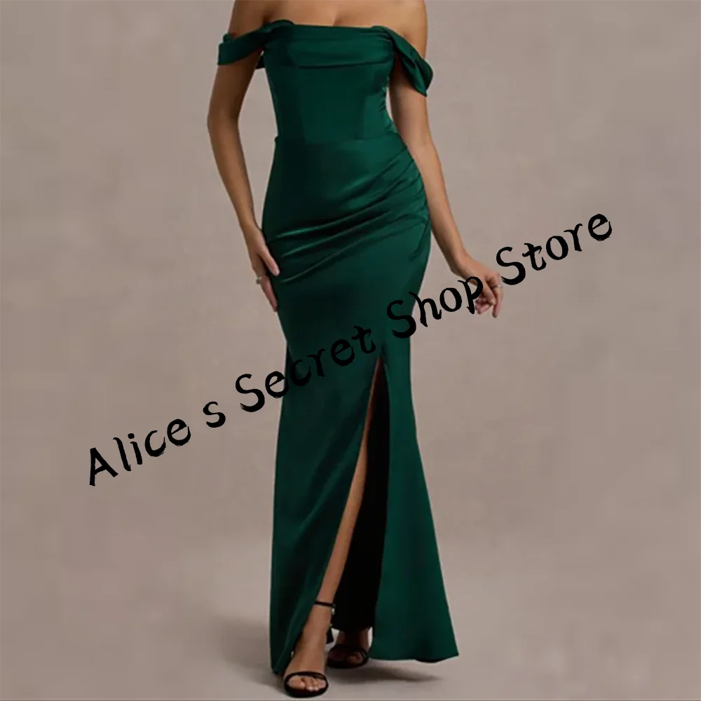 Robe de soirée sirène élégante en Satin, épaules dénudées, fendue sur le côté, robes de bal d'anniversaire personnalisées
