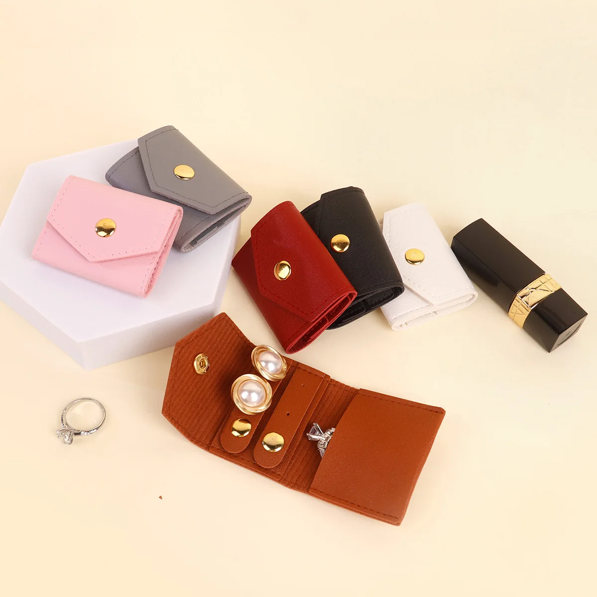 10pcs Cute Small Microfiber Leather Jewelry Storage Bags Stud Earring Ring Charm Necklace Organizer Promotional Gifts Pouches