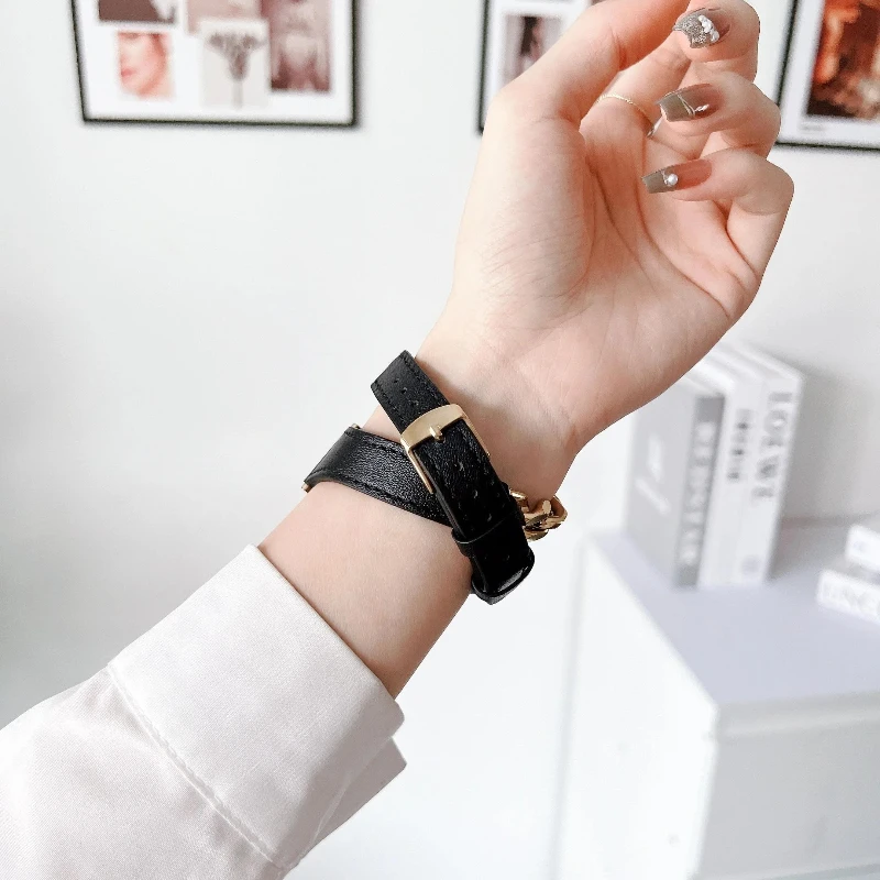 حزام من الجلد لساعة أبل 38 مللي متر 40 41 42 44 45 46 49 مللي متر سوار نسائي نحيف لسلسلة iWatch 10 9 8 7 se 6 5 4 3 Ultra 2