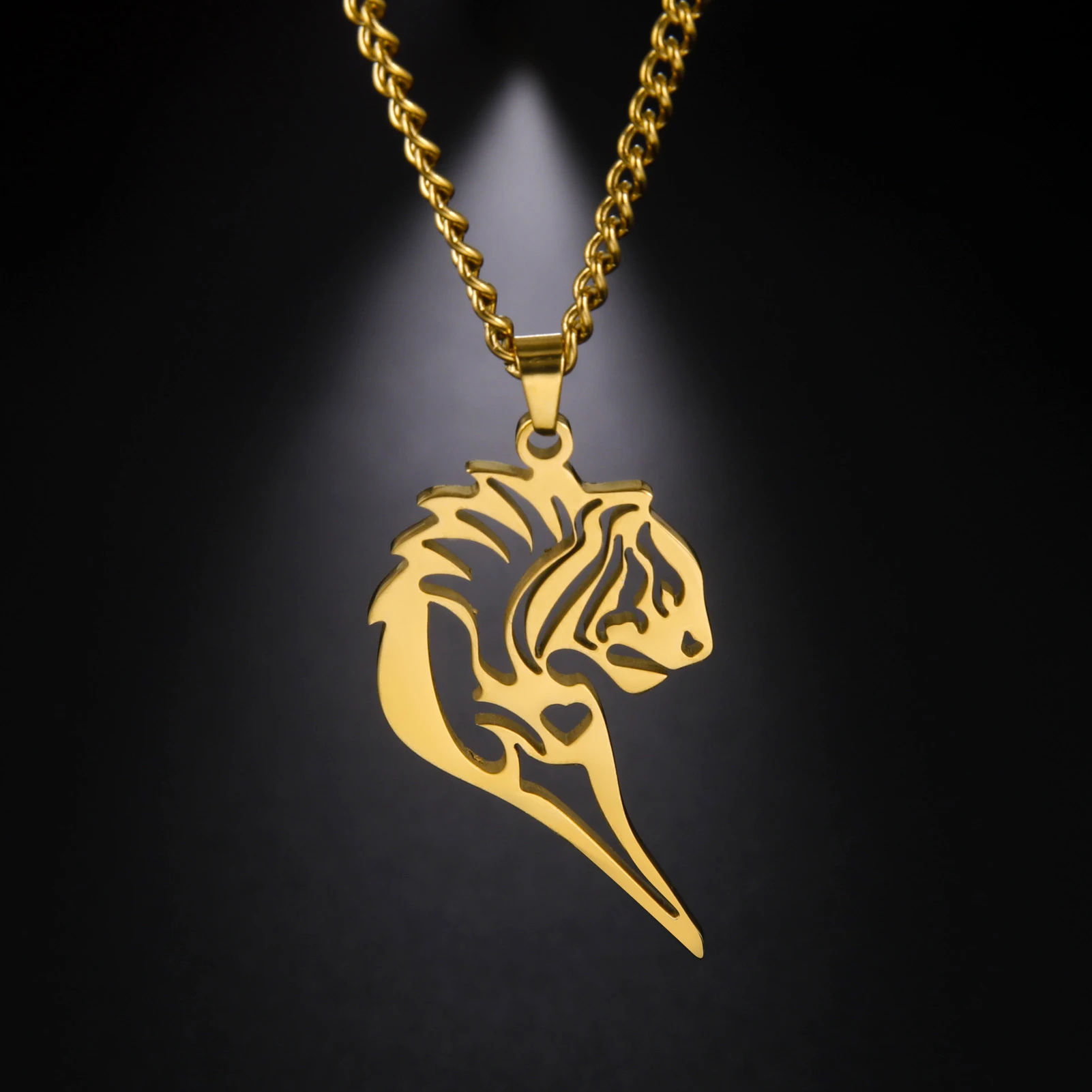 Vassago Lion Pendant Necklace Animal Crown Jewelry Charms Men and Women Trendy Hip Hop Rock Jewelry Gifts