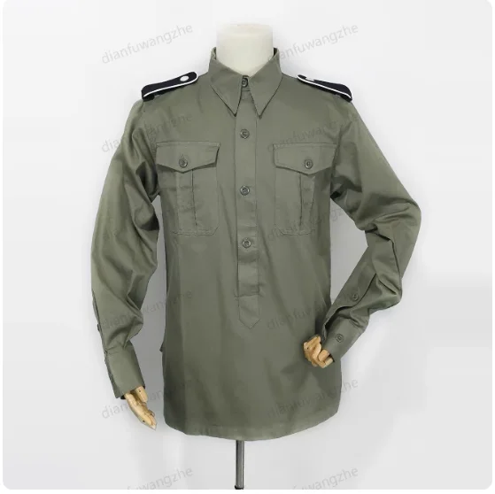 

German Olive Green Long Sleeved Half Open Top Pullover Shirt