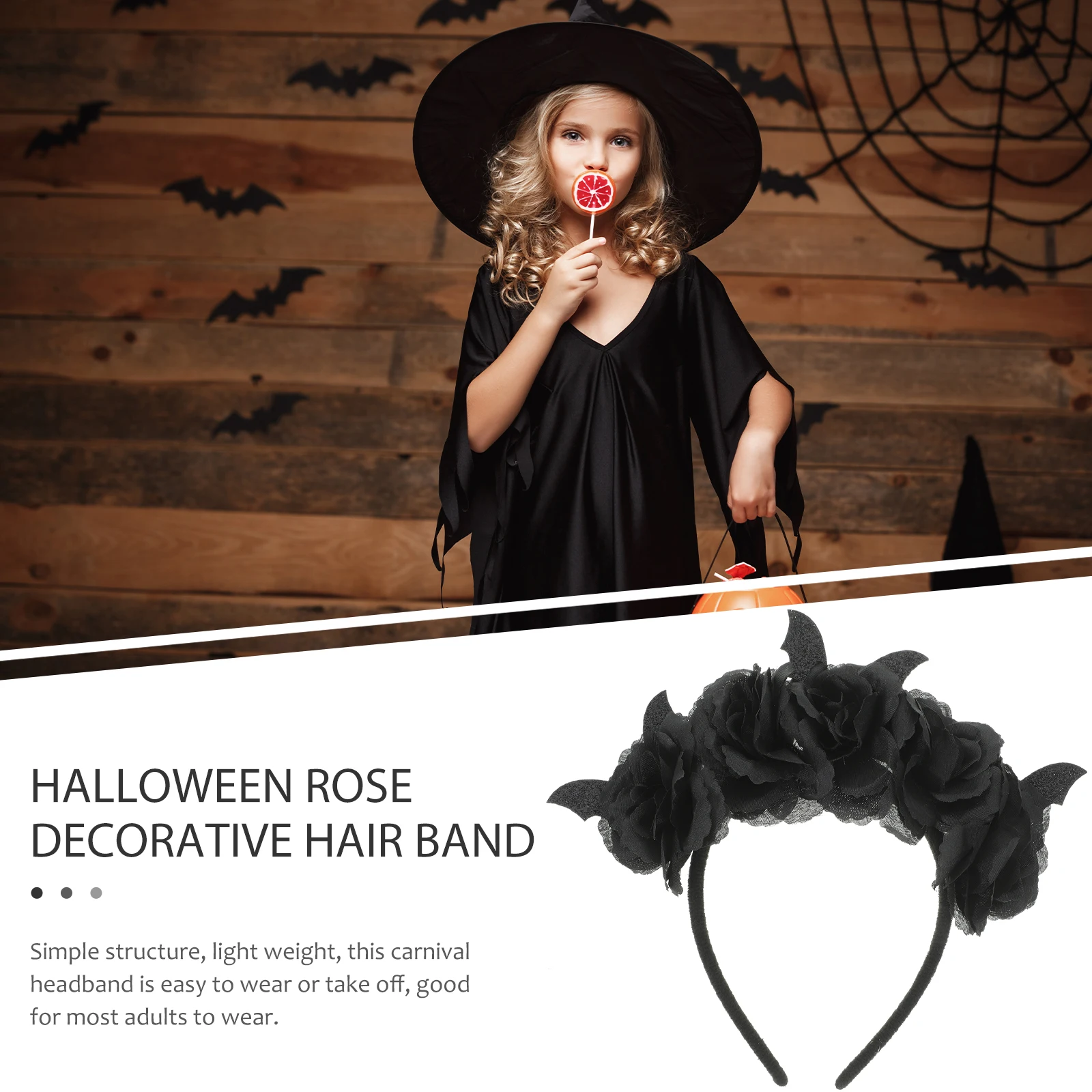 

2pcs Black Halloween Headbands Adults Rose Flower Reusable Halloween Headbands For Adults Party Headdress Carnival
