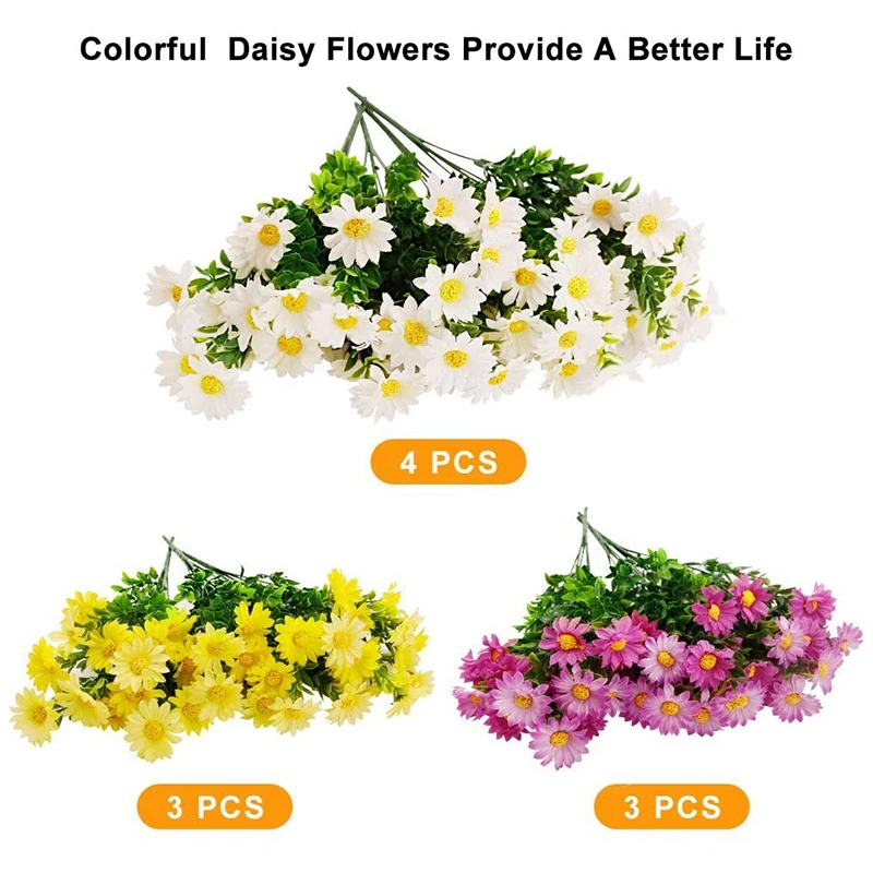 10 Bundles Daisies Artificial Flowers Fake Colorful Daisy Plant UV Resistant Greenery Shrubs Plants for Indoor Outdoor