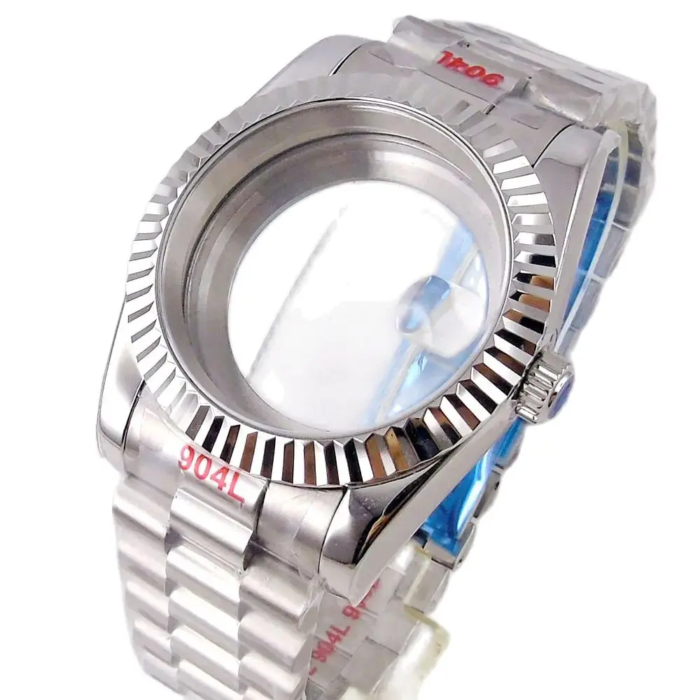 36mm 39mm Waterproof Silver Fluted Curved Watch Case for NH34 NH35 NH36 NH38 NH39 NH70 NH72