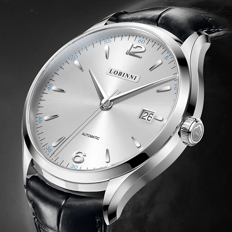 LOBINNI New Ultra Thin 7.7mm Luxury Men Dress Watch Seagull ST2130 Sunray Dial Classic Business Automatic Mechanical Sapphire