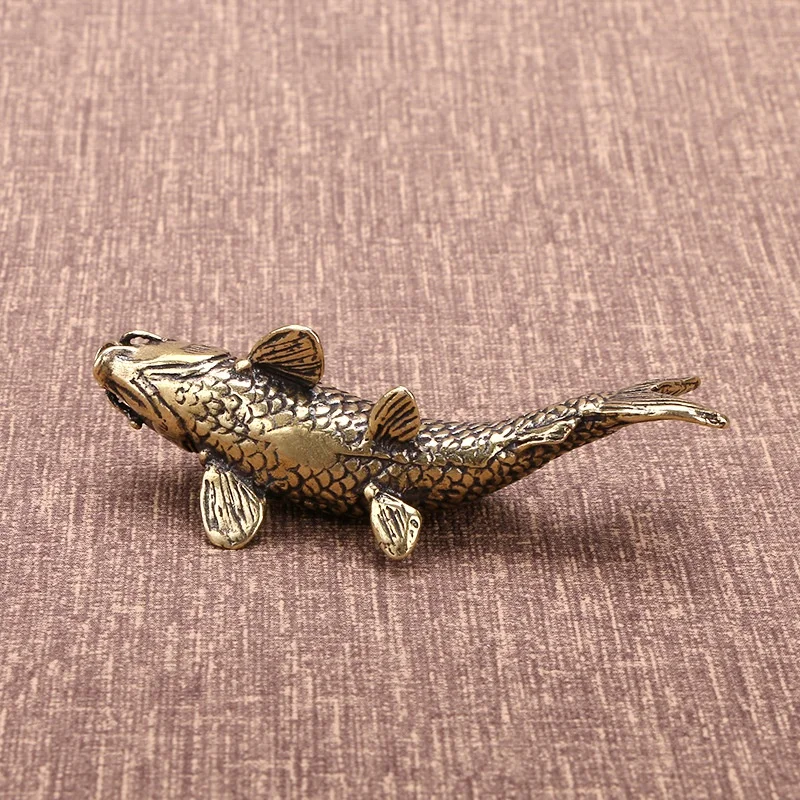 Solid Brass Fish Statue Miniature Model Simulation Carp Tea Pet Antique Feng Shui Desktop Ornaments Home Decoration Accessories