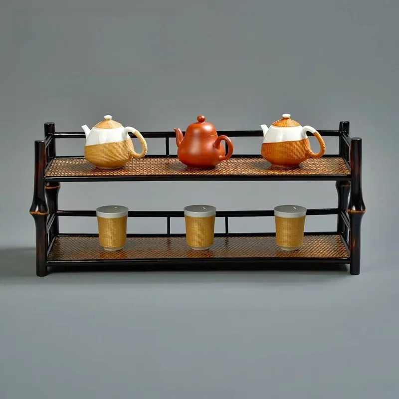 Tea Set Organizer with Multi-Tier Display,Space-Saving Design,Natural Eco-Friendly Material for Modern Living Room Tea Ceremony