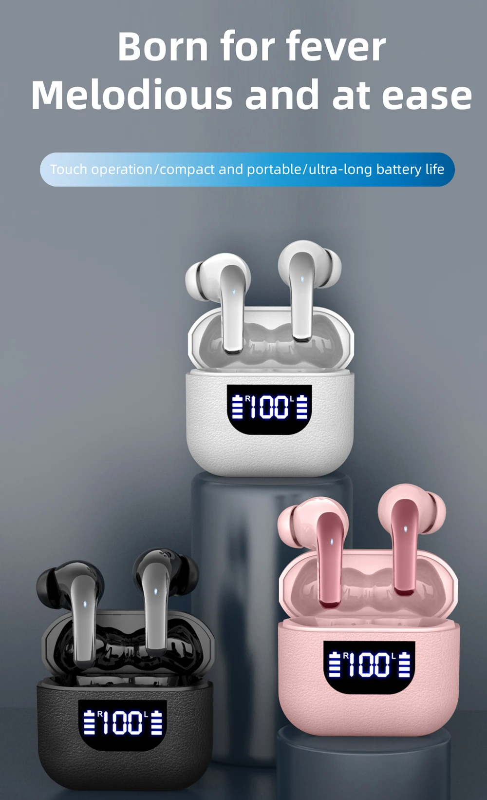 Kabellose Kopfhörer, True Wireless Earbuds, 60 Stunden Wiedergabezeit, Ohrhörer mit kabelloser Ladestation, In-Ear-Ohrhörer mit Mikrofon – Detail 1