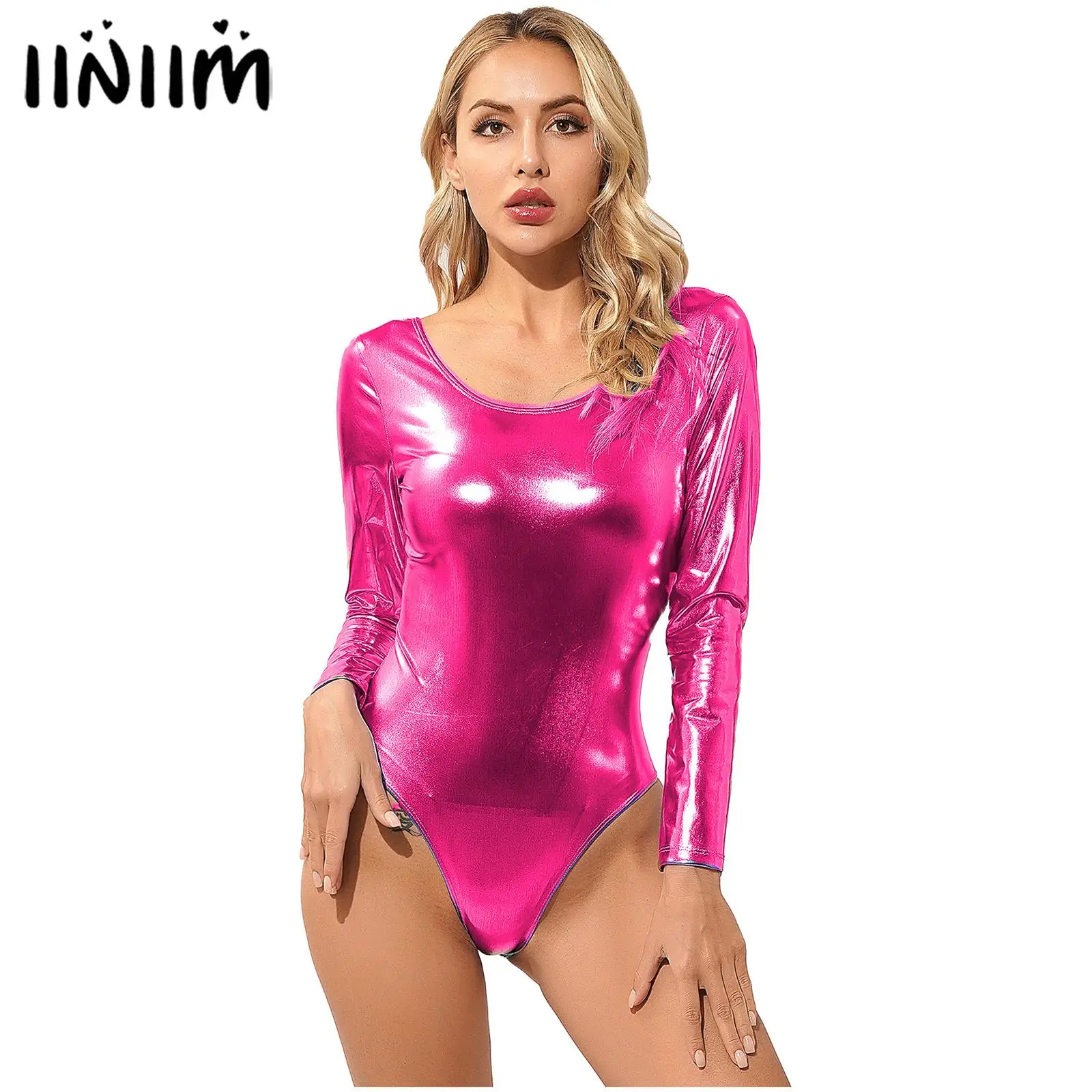 Women Adult Ballet Dancewear Shiny Patent Leather One-piece Thong Monokini Bodycon Costume Gymnastic Ballet Leotards